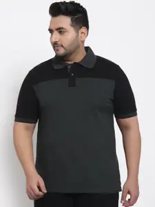Kalt Plus Size Colourblocked Polo Collar T-shirt