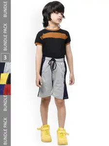 IndiWeaves Boys Pack Of 3 High-Rise Pure Cotton Shorts