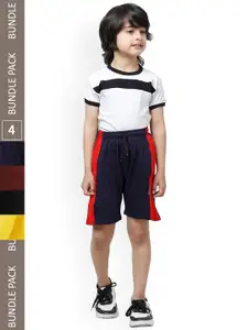 IndiWeaves Boys Pack Of 4 Striped High-Rise Pure Cotton Shorts