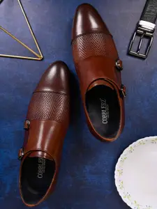 Cobblerz Men Textured Leather Formal Monk Shoes