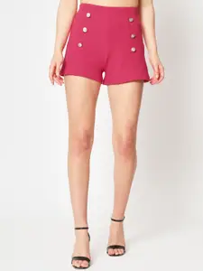 Zastraa Women Pink High-Rise Slim Fit Shorts