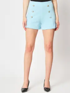 Zastraa Women Blue High-Rise Slim Fit Shorts