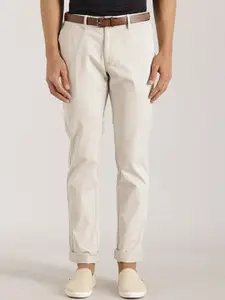Indian Terrain Men Brooklyn Mid Rise Plain Pure Cotton Slim Fit Chinos Trousers