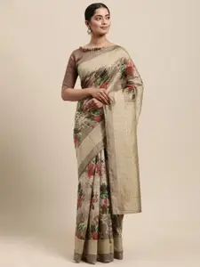 Shaily Floral Zari Silk Blend Saree With Blouse Piece