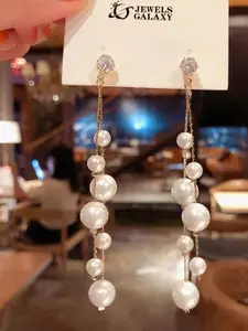 Jewels Galaxy Gold-Plated Stone-Studded And Beaded Drop Earrings