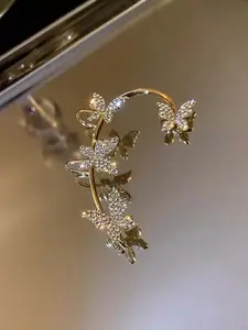 Jewels Galaxy Gold Plated Contemporary Butterfly Ear Cuffs Earrings