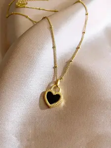 Jewels Galaxy Gold-Plated Stone-Studded & Heart-Shaped Korean Pendant With Chain
