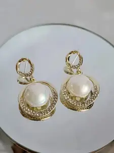 Jewels Galaxy Gold-Plated Contemporary AD Studded Drop Earrings