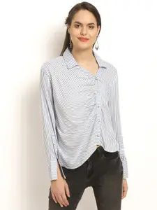 RARE White & Blue Vertical Striped Shirt Style Top