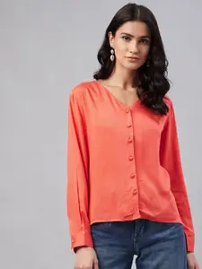 Marie Claire Orange-Coloured Cuffed Sleeves Shirt Style Top