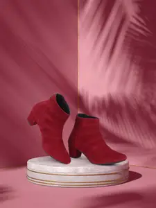 OPHELIA Women Pointed Toe Mid Top Textile Block-Heel Regular Boots