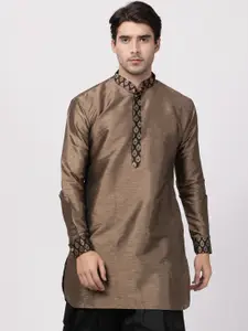 VASTRAMAY Mandarin Collar Ethnic Motifs Woven Design Straight Kurta