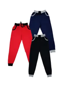 IndiWeaves Boys Pack Of 3 Mid-Rise Pure Cotton Joggers