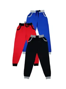 IndiWeaves Boys Pack Of 3 Mid-Rise Pure Cotton Joggers