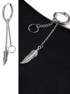 VIEN Silver-Plated Feather Shaped Drop Earrings