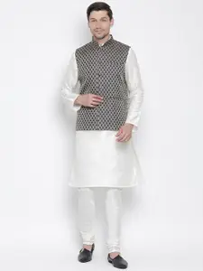 VASTRAMAY Mandarin Collar Regular Kurta With Churidar & Nehru Jacket