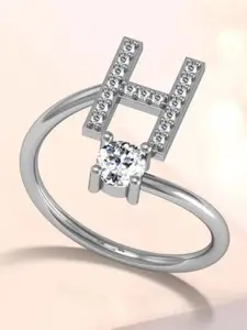 MYKI Silver-Plated Cubic Zirconia-Studded H Letter Ring