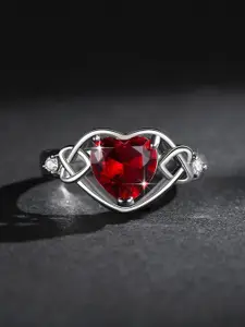 MYKI Silver-Plated CZ-Studded Adjustable Finger Ring