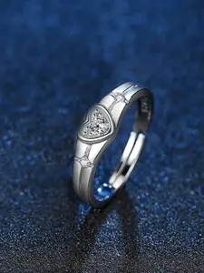 MYKI Women Silver-Plated CZ-Studded Adjustable Finger Ring