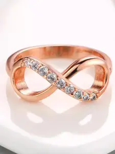 MYKI Rose Gold-Plated CZ-Studded Infinity Adjustable Finger Ring