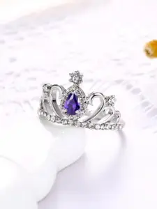 MYKI Silver-Plated CZ-Studded Queen's Crown Finger Ring