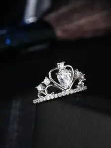 MYKI Silver-Plated CZ-Studded Queen's Crown Finger Ring