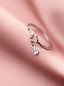 MYKI Silver-Plated CZ-Studded Adjustable Finger Ring