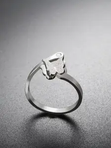 MYKI Silver-Plated CZ-Studded Butterfly Adjustable Finger Ring