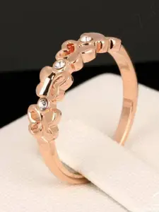 MYKI Rose Gold-Plated Cubic Zirconia-Studded Butterflies Band Style Ring
