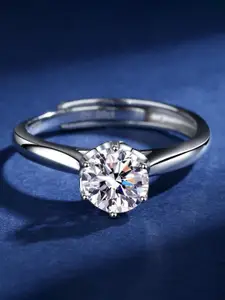 MYKI Silver-Plated CZ-Studded Adjustable Finger Ring