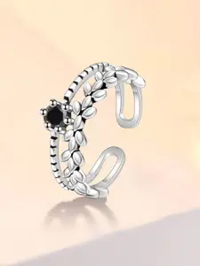 MYKI Silver-Plated CZ-Studded Adjustable Finger Ring