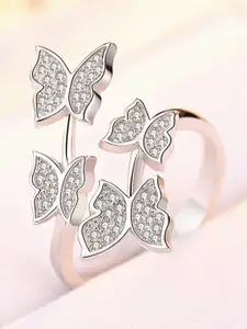 MYKI Silver-Plated CZ-Studded Butterfly Adjustable Finger Ring