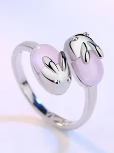MYKI Silver-Plated Adorable Rabbit CZ-Studded Finger Ring