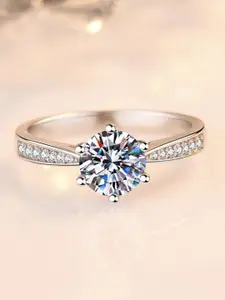 MYKI Silver-Plated CZ-Studded Adjustable Ring