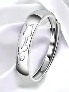 MYKI Silver-Plated Rose Engraved Adjustable Finger Ring