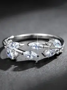 MYKI Silver-Plated & CZ Stone-Studded Adjustable Finger Ring