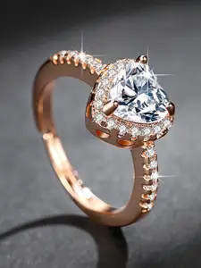 MYKI Sizzling Rose Gold-Plated  Cubic Zirconia Stone Studded Heart Shaped Finger Ring