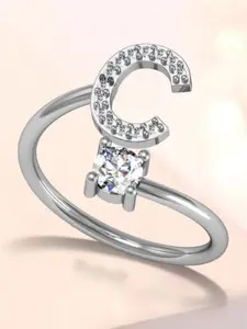 MYKI Silver-Plated CZ-Studded Adjustable Finger Ring