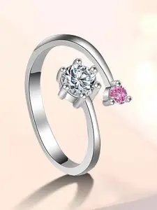 MYKI Silver-Plated CZ-Studded Adjustable Finger Ring