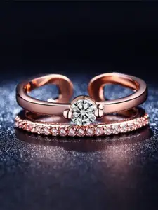 MYKI Rose Gold-Plated CZ-Studded Adjustable Finger Ring