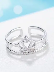 MYKI Silver-Plated CZ-Studded Adjustable Princess Crown Finger Ring