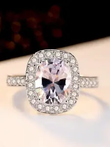 MYKI Silver-Plated CZ-Studded Adjustable Finger Ring