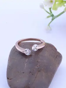 MYKI Rose Gold -Plated CZ-Studded Dual Diamond Shaped Finger Ring