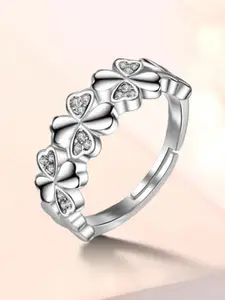 MYKI Silver-Plated CZ-Studded Adjustable Finger Ring
