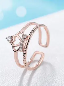 MYKI Rose Women Gold-Plated CZ-Studded Princess Crown Design Finger Ring