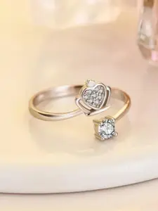 MYKI 92.5 Sterling Silver Rose Gold-Plated CZ-Studded Adjustable Finger Ring