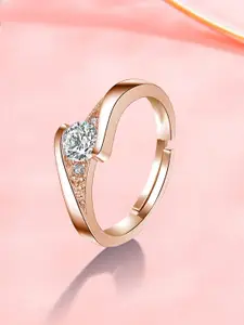 MYKI Rose Gold-Plated CZ-Studded Adjustable Finger Ring