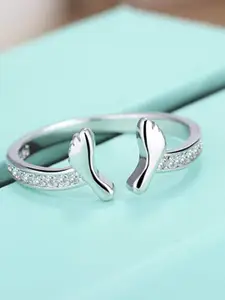 MYKI Silver-Plated CZ-Studded Foot Tail Finger Ring