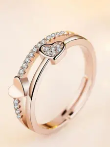 MYKI Rose Gold-Plated CZ-Studded Heart Shape Finger Ring