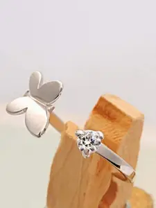 MYKI Silver-Plated CZ-Studded Butterfly Finger Ring